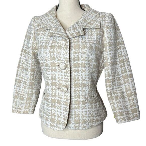 Isabella DeMarco Jacket in White and Tan Houndstooth Button Front - Size Large - Picture 3 of 6